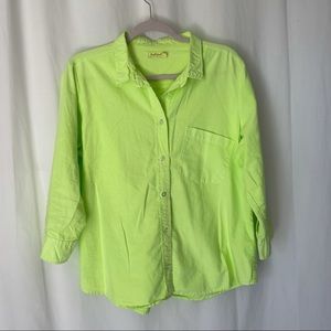 SZ 2X NEON 3/4 SLEEVE BUTTON UP SOLID COTTON TOP B